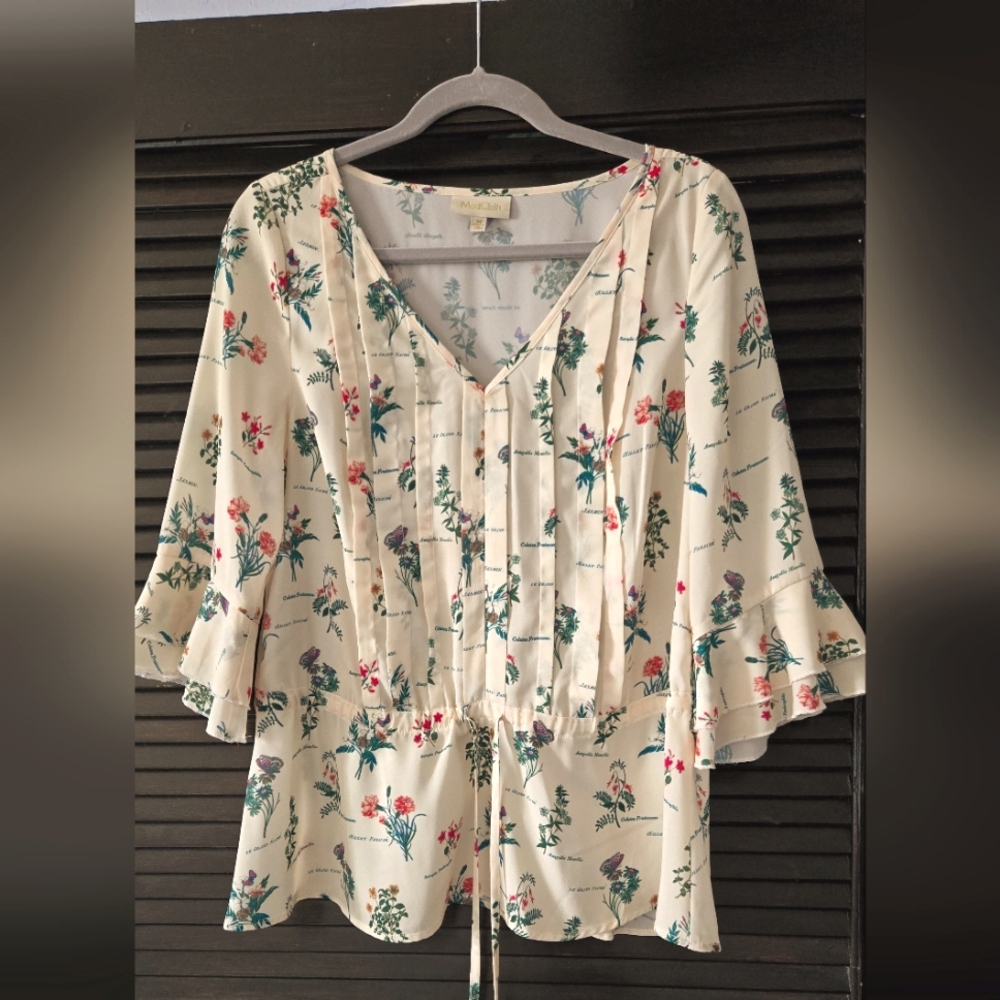 ModCloth Floral Cream Blouse